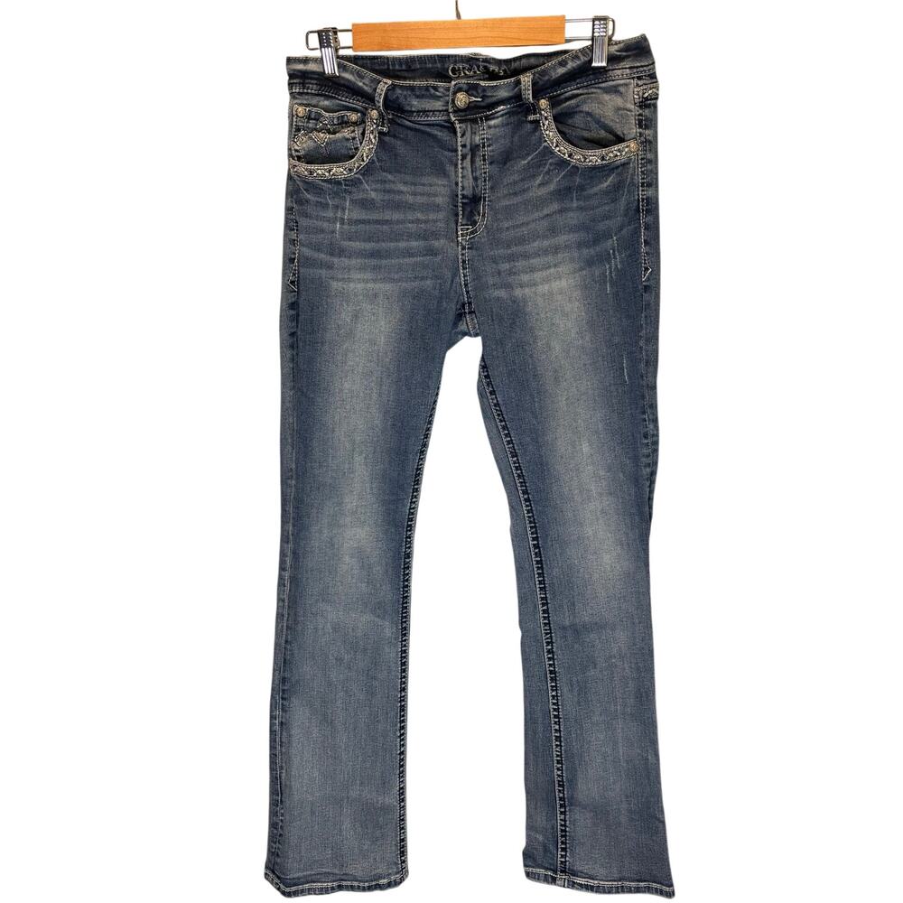Grace in LA Cross Embroidered Boot Cut Jeans - size 32